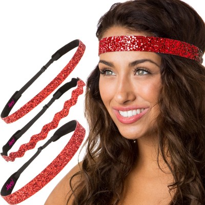 Headbands Women's Adjustable NO SLIP Bling Glitter Headband Mixed Pack (Red 3pk) - Red 3pk - C81864MSD2K $33.89