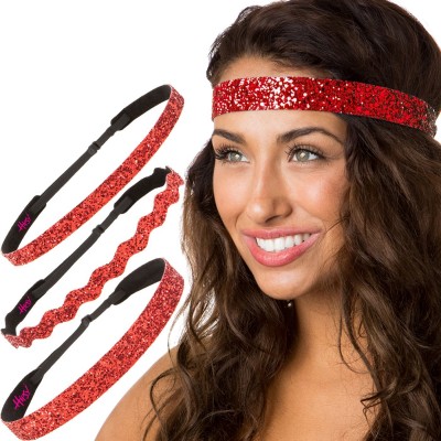 Headbands Women's Adjustable NO SLIP Bling Glitter Headband Mixed Pack (Red 3pk) - Red 3pk - C81864MSD2K $16.94