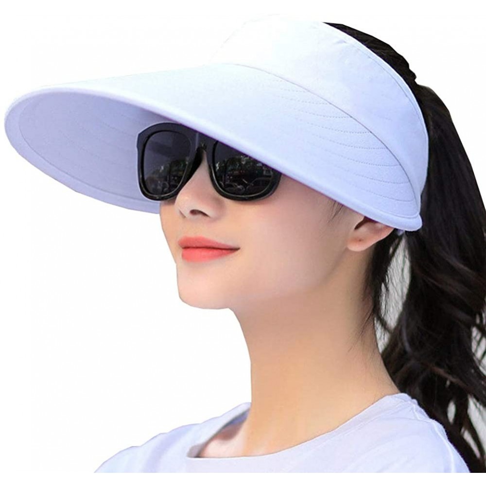 Sun Hats Sun Visor Hats Women Large Brim Summer UV Protection Beach Cap - All White - CC18EED67G0 $19.80