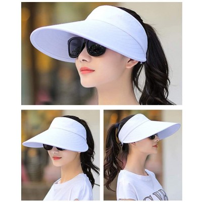 Sun Hats Sun Visor Hats Women Large Brim Summer UV Protection Beach Cap - All White - CC18EED67G0 $19.80