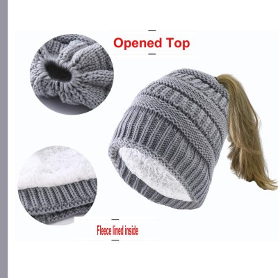 Skullies & Beanies Women's Knitted Messy Bun Hat Ponytail Beanie Baggy Chunky Stretch Slouchy Winter - Baby Blue - CB18YTESKK...