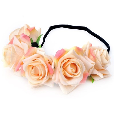 Headbands Rose Floral Crown Garland Flower Headband Headpiece for Wedding Festival (Velvet Champagne) - Velvet Champagne - C5...