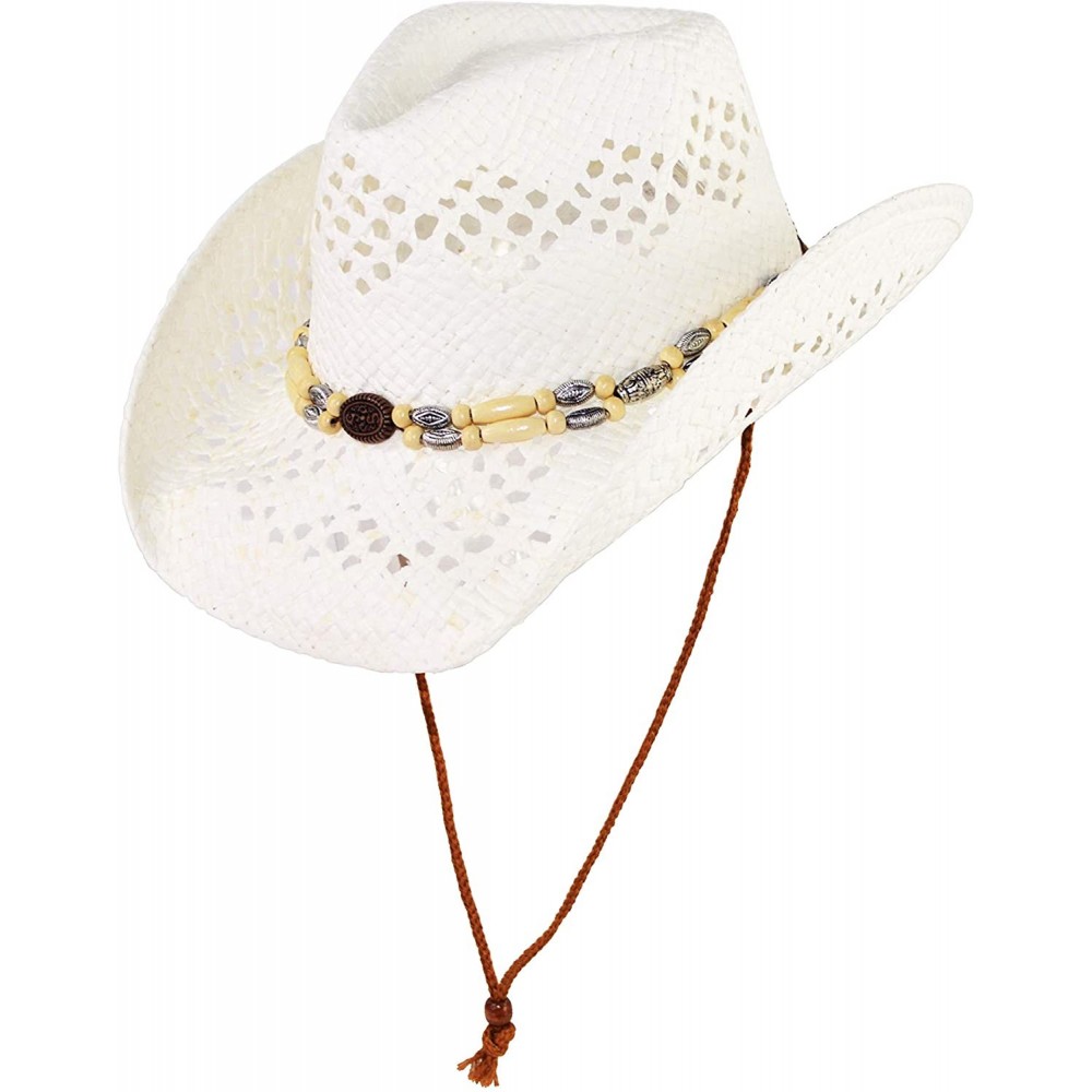 Cowboy Hats Cute Comfy Flex Fit Woven Beach Cowboy Hat- Western Cowgirl Hat with Wooden Beaded Hatband - White - C618XLL9AWR ...