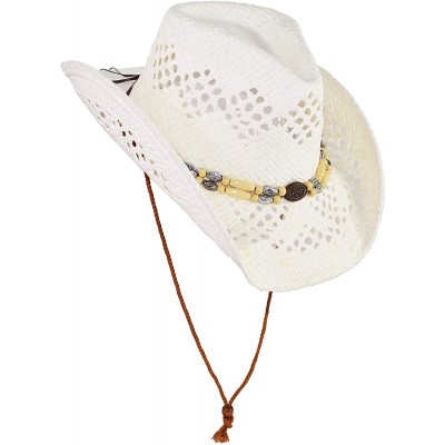Cowboy Hats Cute Comfy Flex Fit Woven Beach Cowboy Hat- Western Cowgirl Hat with Wooden Beaded Hatband - White - C618XLL9AWR ...