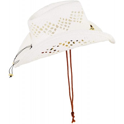 Cowboy Hats Cute Comfy Flex Fit Woven Beach Cowboy Hat- Western Cowgirl Hat with Wooden Beaded Hatband - White - C618XLL9AWR ...