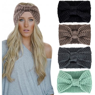 Cold Weather Headbands Women Girls Knit Crochet Bow Headband Head Wrap Hat Ear Warmer - Green - C312NA7CSX1 $16.27