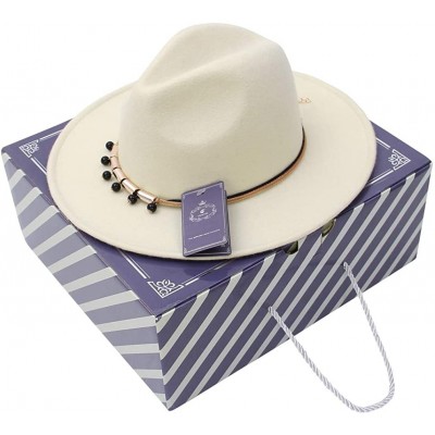 Fedoras Womens 100% Wool Fedora Hats Elegant Wide Brim Panama Fedora Wool Trilby Hat - Chain Band - CB18AA7YQAH $31.41