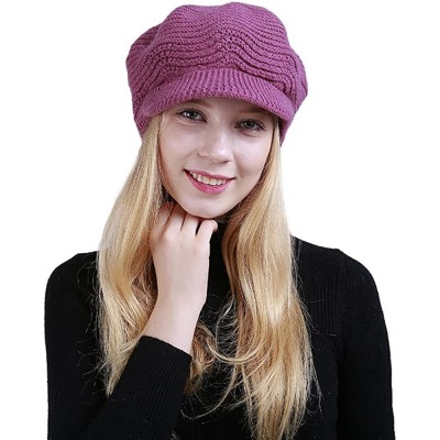 Baseball Caps Womens Knit Cap Solid Warm Crochet Winter Wool Knit Manual Caps Hat - Hot Pink - CG18IQ7AGCC $12.36
