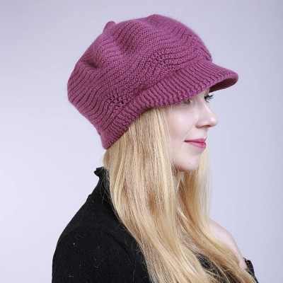 Baseball Caps Womens Knit Cap Solid Warm Crochet Winter Wool Knit Manual Caps Hat - Hot Pink - CG18IQ7AGCC $12.36