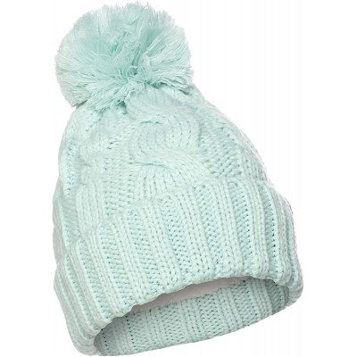 Skullies & Beanies Women Chunky Soft Strech Cable Knit Pom Pom Beanie Sherpa Fleece Lined - Mint - C618KIX5OH6 $9.82