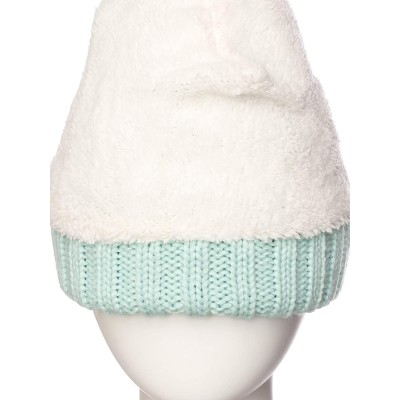 Skullies & Beanies Women Chunky Soft Strech Cable Knit Pom Pom Beanie Sherpa Fleece Lined - Mint - C618KIX5OH6 $9.82
