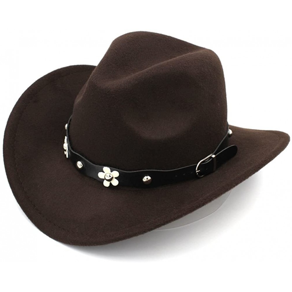 Cowboy Hats Women Western Cowboy Hat Wide Brim Cowgirl Cap Flower Charms Leather Band - Dark Brown - CF1883Q3QDN $10.77