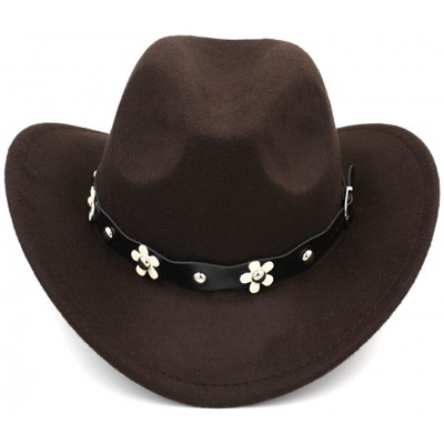Cowboy Hats Women Western Cowboy Hat Wide Brim Cowgirl Cap Flower Charms Leather Band - Dark Brown - CF1883Q3QDN $10.77
