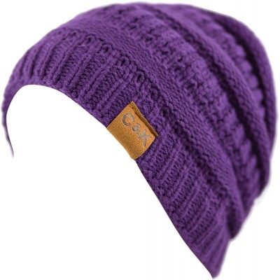 Skullies & Beanies Soft Stretch Cable Knit Warm Chunky Beanie Skully Winter Hat - 1. Solid Purple - CM18XG0I0LS $8.00