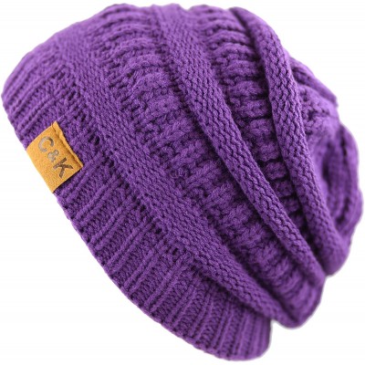 Skullies & Beanies Soft Stretch Cable Knit Warm Chunky Beanie Skully Winter Hat - 1. Solid Purple - CM18XG0I0LS $8.00