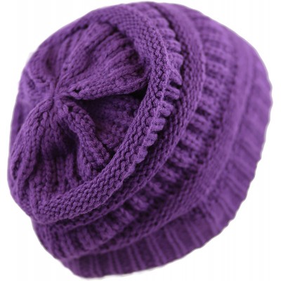 Skullies & Beanies Soft Stretch Cable Knit Warm Chunky Beanie Skully Winter Hat - 1. Solid Purple - CM18XG0I0LS $8.00