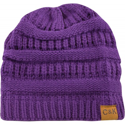 Skullies & Beanies Soft Stretch Cable Knit Warm Chunky Beanie Skully Winter Hat - 1. Solid Purple - CM18XG0I0LS $8.00