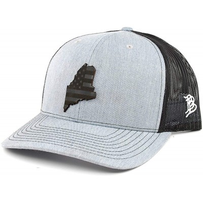 Baseball Caps 'Maine Patriot' Leather Patch Hat Curved Trucker - Black - C718IGOT4MD $57.76
