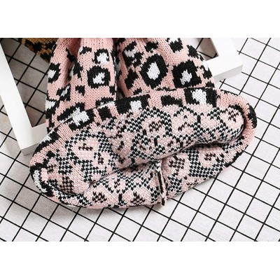 Skullies & Beanies Women Earmuffs Knit Beanie Hat with Pom Pom Ball Leopard Pattern - Pink - CS18M4TMC5K $12.27