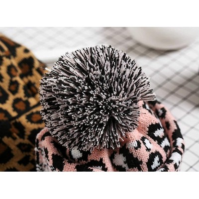 Skullies & Beanies Women Earmuffs Knit Beanie Hat with Pom Pom Ball Leopard Pattern - Pink - CS18M4TMC5K $12.27