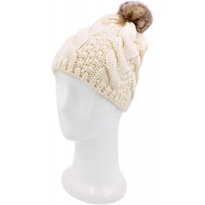 Skullies & Beanies Premium Twist Cable Knit Solid Color Winter Beanie Hat w/Pom Pom- Diff Colors - Light Beige - CO11PU0X239 ...