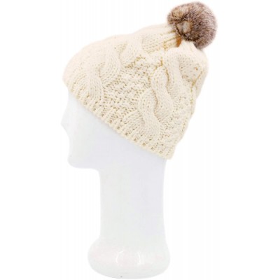 Skullies & Beanies Premium Twist Cable Knit Solid Color Winter Beanie Hat w/Pom Pom- Diff Colors - Light Beige - CO11PU0X239 ...