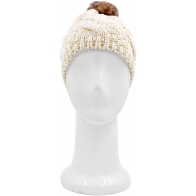 Skullies & Beanies Premium Twist Cable Knit Solid Color Winter Beanie Hat w/Pom Pom- Diff Colors - Light Beige - CO11PU0X239 ...