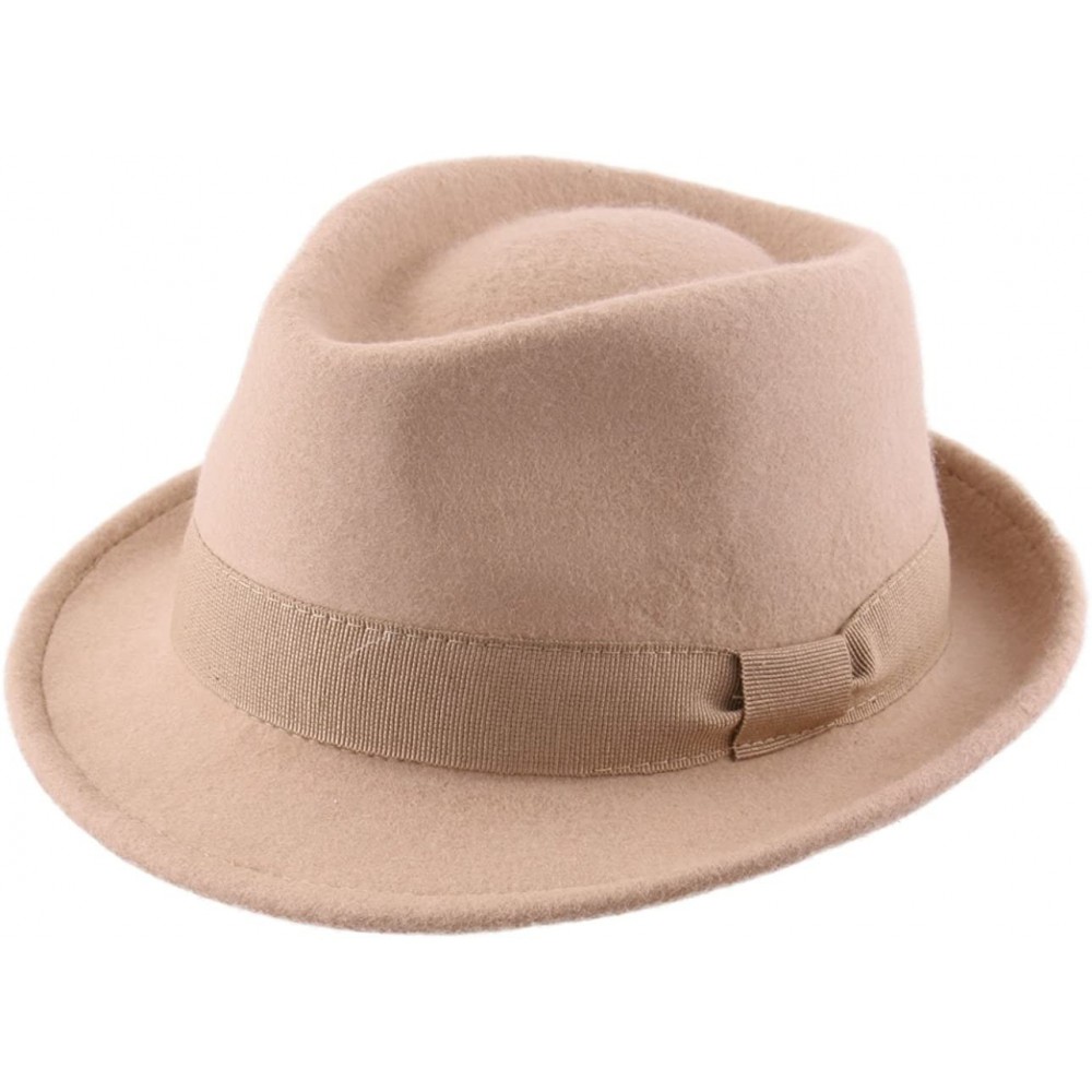 Fedoras Classic Trilby Pliable Wool Felt Trilby Hat Packable Water Repellent - Camel - C212O42NF8E $42.85