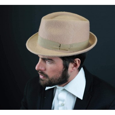 Fedoras Classic Trilby Pliable Wool Felt Trilby Hat Packable Water Repellent - Camel - C212O42NF8E $42.85