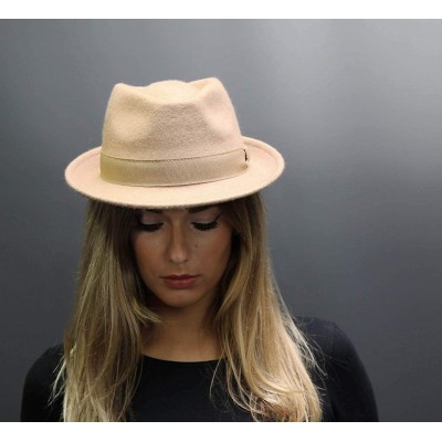 Fedoras Classic Trilby Pliable Wool Felt Trilby Hat Packable Water Repellent - Camel - C212O42NF8E $42.85