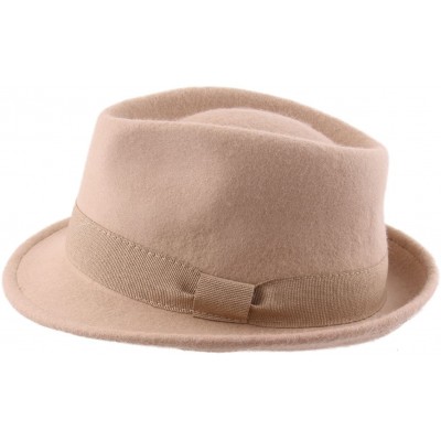Fedoras Classic Trilby Pliable Wool Felt Trilby Hat Packable Water Repellent - Camel - C212O42NF8E $42.85