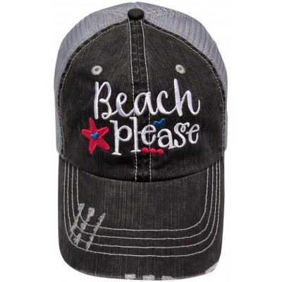 Baseball Caps Embroidered Beach Please Distressed Look Grey Trucker Cap Hat - Hot Pink - C112ILBDY4Z $23.57