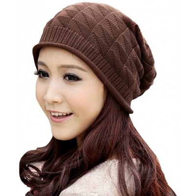 Skullies & Beanies Slouch Beanie Hat Ribbed Skull Cap Ski Snowboard Hat Black - Deep Coffee - CQ11CZ12VYH $12.13