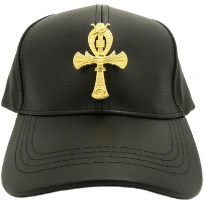 Baseball Caps Unisex Faux Leather Baseball Cap w/Horus Bird- Nefertiti- Ankh- Maat in Gold Tone - Ankh / Black Cap - C212IUXT...