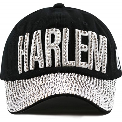 Baseball Caps Bling Studded Rhinestone Harlem Adjustable Baseball Cap - Black-harlem - C212O6WMRU2 $16.87