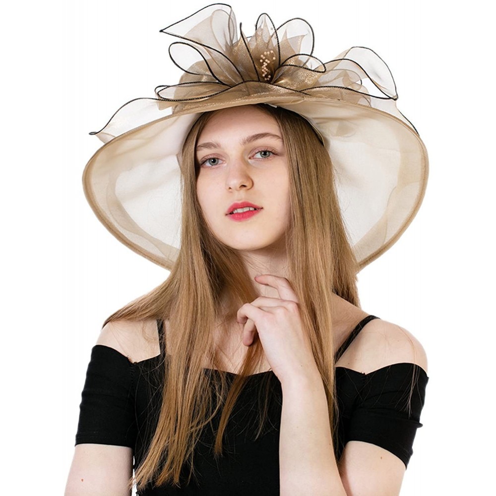 Sun Hats Women's Fascinators Kentucky Derby Church Dress Wedding Floral Party Hat - Gold - CH17YHA44DI $36.03