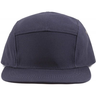 Baseball Caps Made in USA Cotton Twill 5 Panel Flat Brim Genuine Leather Brass Biker Board Cap - Navy - C812F1LSFBZ $13.23