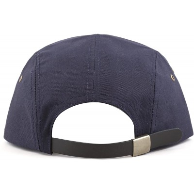 Baseball Caps Made in USA Cotton Twill 5 Panel Flat Brim Genuine Leather Brass Biker Board Cap - Navy - C812F1LSFBZ $13.23