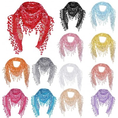 Baseball Caps Women Lace Floral Tassel Sheer Triangle Mantilla Scarf Shawl Neck Wraps - Red - CR18GQO44AQ $5.96