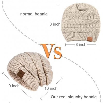Skullies & Beanies Slouchy Beanie Hat for Women- Winter Warm Knit Oversized Chunky Thick Soft Ski Cap - Black+white - CJ18X7T...
