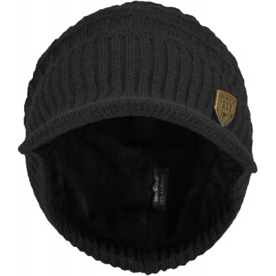 Skullies & Beanies Daily Knit Visor Brim Beanie Hat Fleece Lined Skull Ski Cap (Black-SV) - CL187IRE3EL $20.05