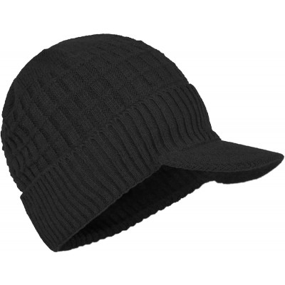 Skullies & Beanies Daily Knit Visor Brim Beanie Hat Fleece Lined Skull Ski Cap (Black-SV) - CL187IRE3EL $20.05