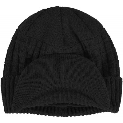 Skullies & Beanies Daily Knit Visor Brim Beanie Hat Fleece Lined Skull Ski Cap (Black-SV) - CL187IRE3EL $20.05