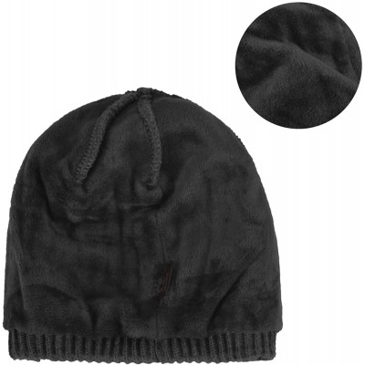 Skullies & Beanies Daily Knit Visor Brim Beanie Hat Fleece Lined Skull Ski Cap (Black-SV) - CL187IRE3EL $20.05
