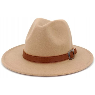 Fedoras Women Wide Brim Wool Fedora Panama Hat with Belt Buckle - X-camel - CJ18XS8ITNO $31.17