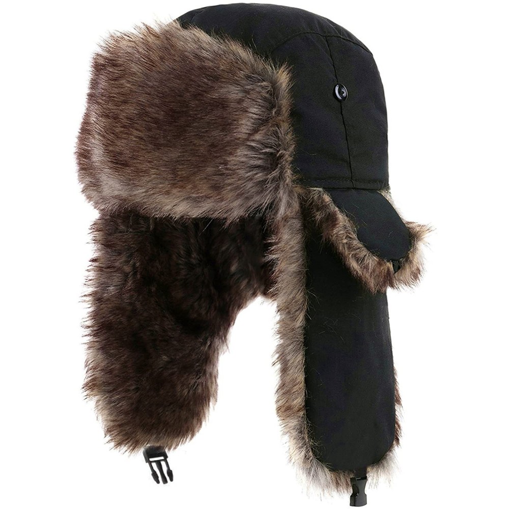 Bomber Hats Trapper Warm Russian Trooper Fur Earflap Winter Skiing Warm Hat Cap Women Men Unisex Windproof Army Black - CP186...