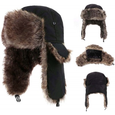 Bomber Hats Trapper Warm Russian Trooper Fur Earflap Winter Skiing Warm Hat Cap Women Men Unisex Windproof Army Black - CP186...