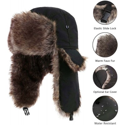 Bomber Hats Trapper Warm Russian Trooper Fur Earflap Winter Skiing Warm Hat Cap Women Men Unisex Windproof Army Black - CP186...