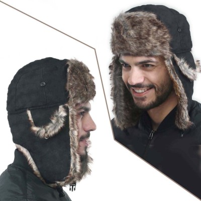 Bomber Hats Trapper Warm Russian Trooper Fur Earflap Winter Skiing Warm Hat Cap Women Men Unisex Windproof Army Black - CP186...