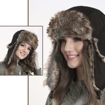 Bomber Hats Trapper Warm Russian Trooper Fur Earflap Winter Skiing Warm Hat Cap Women Men Unisex Windproof Army Black - CP186...